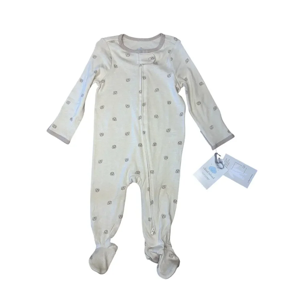 Baby 3 Pack Footed Sleepers 6-9M Cloud Island 2-Way Zip Neutral Pajamas NWT